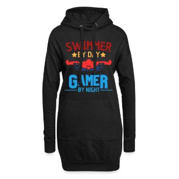 Schwimmer am Tag Gamer bei Nacht - Hoodie-Kleid - Schwarz - Vorne