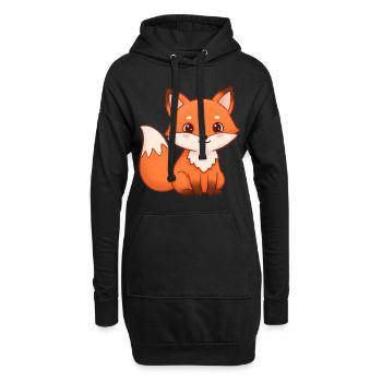 Dessin animé animalier renard - Sweat-shirt à capuche long Femme - noir - Devant