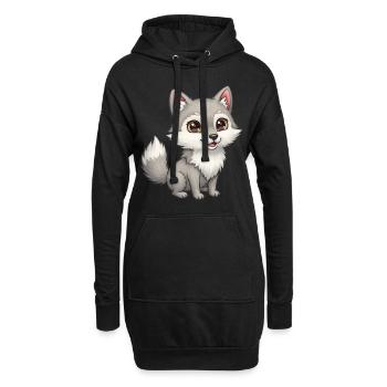 Dessin animé animalier loup - Sweat-shirt à capuche long Femme - noir - Devant