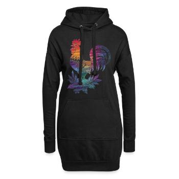Coq coloré avec des fleurs - Sweat-shirt à capuche long Femme - noir - Devant
