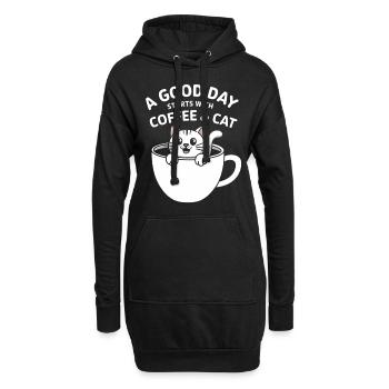 Chaton matin café et chat - Sweat-shirt à capuche long Femme - noir - Devant