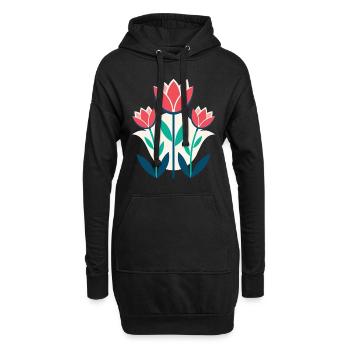 Blumen - Frühling - Sommer - Blüten - Hoodie-Kleid - Schwarz - Vorne