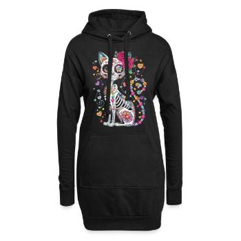 Chat Crâne de Sucre – Día de los Muertos - Sweat-shirt à capuche long Femme - noir - Devant