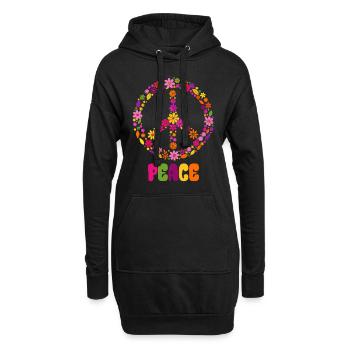 Peace, Blumenkranz, Peacezeichen, Geschenk - Hoodie-Kleid - Schwarz - Vorne