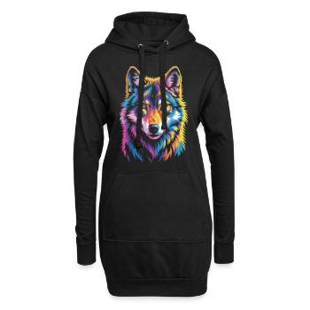 Bunter Wolf – wild und frei - Hoodie-Kleid - Schwarz - Vorne