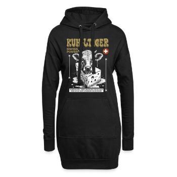 Schweizer Käse Shirt: Kuh, Genuss & Heimatgefühl - Hoodie-Kleid - Schwarz - Vorne