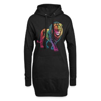 Löwe im Farbenspiel - Hoodie-Kleid - Schwarz - Vorne