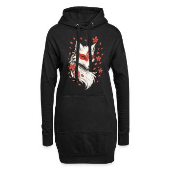 Kitsune Fuchs, Japanische Anime & Mythologie - Hoodie-Kleid - Schwarz - Vorne