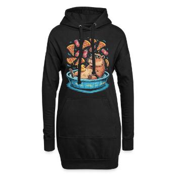 Capybara-Chillzone - Pizza, Limo, Entspannung - Hoodie-Kleid - Schwarz - Vorne
