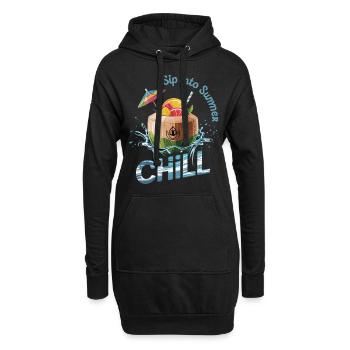 Urlaubsshirt mit Kokosdrink - Hoodie-Kleid - Schwarz - Vorne