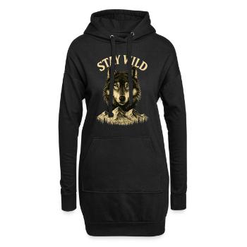 Stay Wild - Restez sauvage - Loup - Sweat-shirt à capuche long Femme - noir - Devant