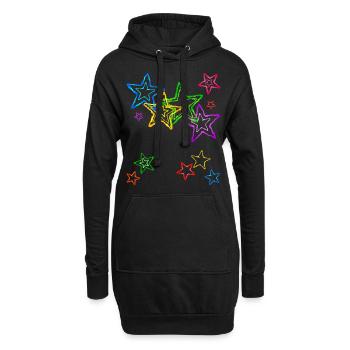 bunte Sterne - Hoodie-Kleid - Schwarz - Vorne