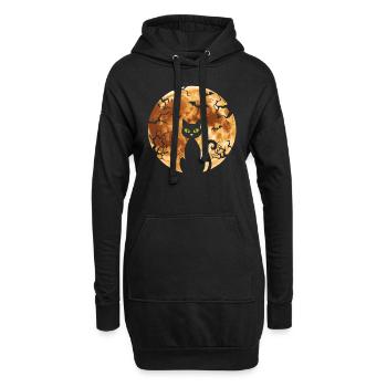 Halloween, Schwarze Katze, Mond, Halloween Party - Hoodie-Kleid - Schwarz - Vorne