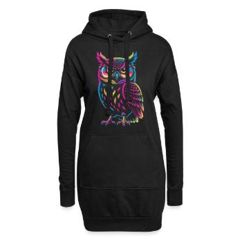 hibou coloré Pop Art hibou hibou aigle hibou arc-en-ciel couleurs - Sweat-shirt à capuche long Femme - noir - Devant