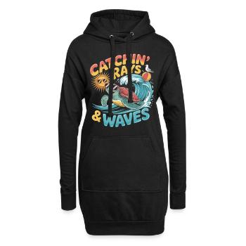 Surfende Schildkröte – Gute-Laune Sommermotiv - Hoodie-Kleid - Schwarz - Vorne