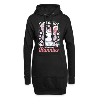 Mignon lapin avec arc et fleurs - Sweat-shirt à capuche long Femme - noir - Devant