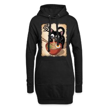 Chat, Ramen, Nouilles Japonaises, Drôle de Kawaii - Sweat-shirt à capuche long Femme - noir - Devant