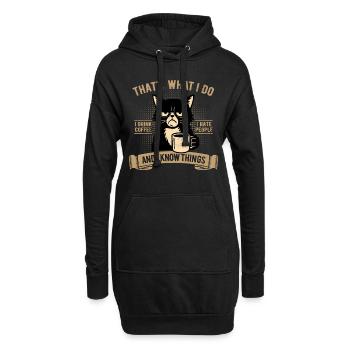 Je bois du café, je déteste les gens et je sais des choses - Sweat-shirt à capuche long Femme - noir - Devant