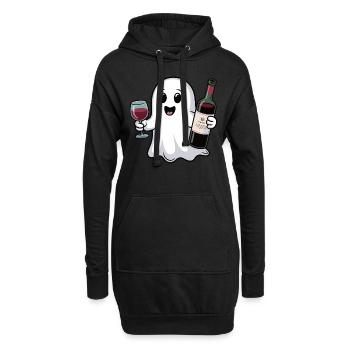 Geist mit Weinflasche und Weinglas – Lustig - Hoodie-Kleid - Schwarz - Vorne