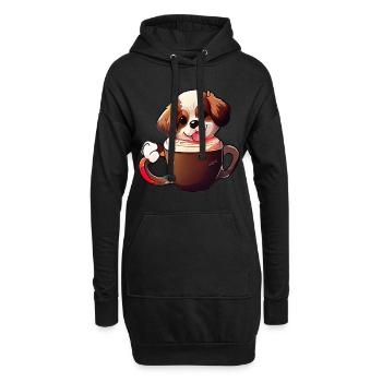 Zeige deine Liebe zu Hunden und Kaffee - Hoodie-Kleid - Schwarz - Vorne