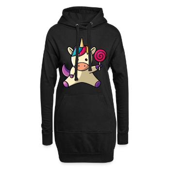 Einhorn mit Lolli - Hoodie-Kleid - Schwarz - Vorne