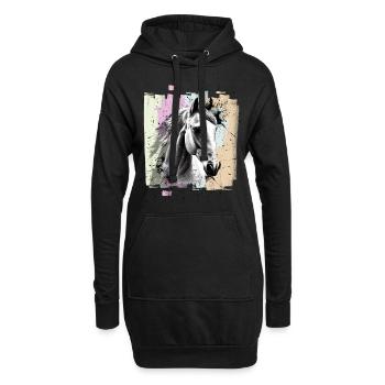 Pferd - Hoodie-Kleid - Schwarz - Vorne