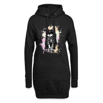 Coole Katze Mit Sonnenbrille - Hoodie-Kleid - Schwarz - Vorne