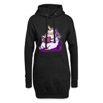 Einhorn Lesen Buch Bücher - Hoodie-Kleid - Schwarz - Vorne