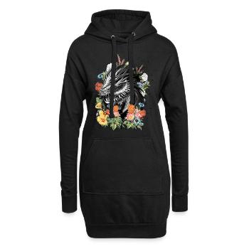 Fleurs de dragon - Sweat-shirt à capuche long Femme - noir - Devant