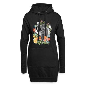 Fleurs de chat - Sweat-shirt à capuche long Femme - noir - Devant