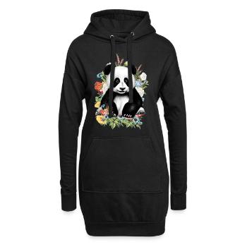 Fleurs de panda - Sweat-shirt à capuche long Femme - noir - Devant