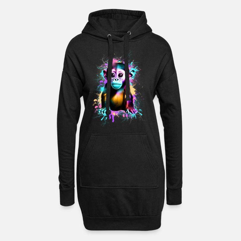 Affe - Hoodie-Kleid - Schwarz