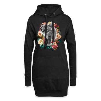 Katze - Hoodie-Kleid - Schwarz - Vorne