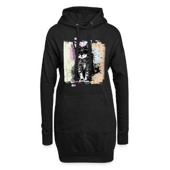 Chat avec des lunettes de soleil - Sweat-shirt à capuche long Femme - noir - Devant