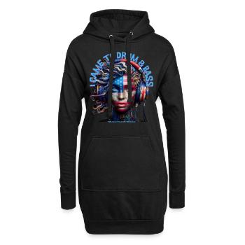 I CAME TO DRUM & BASS – Curly Hair with Headphones - Hoodie Dress - black - Front