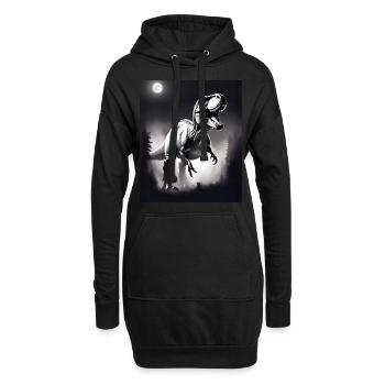 Schwarz-weißer T-Rex - Hoodie-Kleid - Schwarz - Vorne