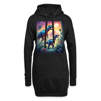 Epische bunte Dinosaurier und Sonnenuntergang - Hoodie-Kleid - Schwarz - Vorne
