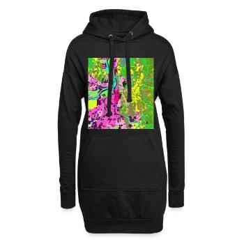 Neonfarbene Stadt-Vibes - Hoodie-Kleid - Schwarz - Vorne