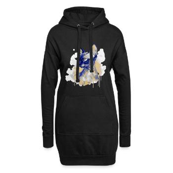 Aquarelle d’art du chat Sphynx - Sweat-shirt à capuche long Femme - noir - Devant