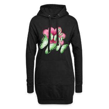 Fleur de papillons - Sweat-shirt à capuche long Femme - noir - Devant