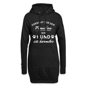 vorsicht frauchen hund harmlos hunde spruch - Hoodie-Kleid - Schwarz - Vorne