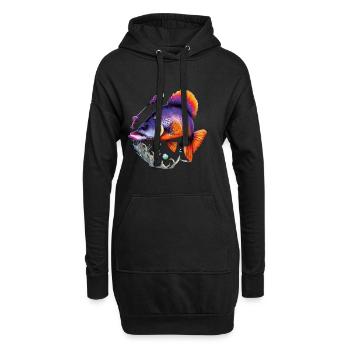 Tauchen Sie ein in die bunte Welt der tropischen Fische - Hoodie-Kleid - Schwarz - Vorne