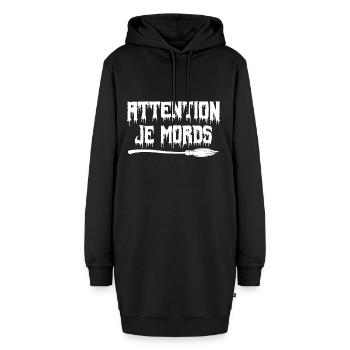 attention je mords - Sweat-shirt à capuche long Femme - noir - Devant