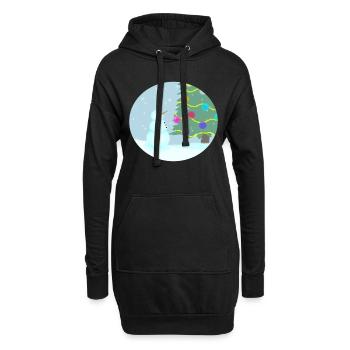 Un bonhomme de neige admire le sapin de Noël - Sweat-shirt à capuche long Femme - noir - Devant