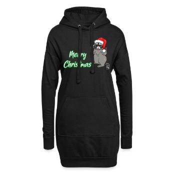 Joyeux Noël raton laveur avec bonnet de père Noël - Sweat-shirt à capuche long Femme - noir - Devant