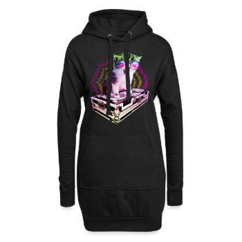 Katze Brille Turntable DJ Disco Club Nachtleben - Hoodie-Kleid - Schwarz - Vorne