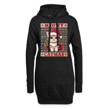 Chat Noël Merry Meowy Catmas Ugly Funny - Sweat-shirt à capuche long Femme - noir - Devant