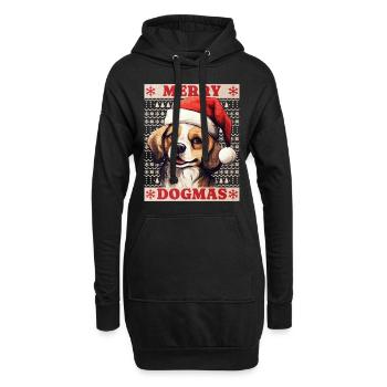 Chien Noël laid joyeux dogmes père Noël chapeau - Sweat-shirt à capuche long Femme - noir - Devant