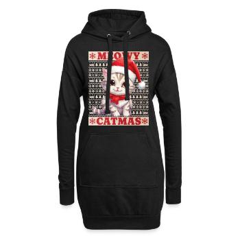 Chat Noël Joyeux Miaou Catmas Laide Mignon - Sweat-shirt à capuche long Femme - noir - Devant