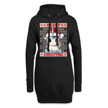 Einhorn Ugly Christmas Weihnachten Süß Niedlich - Hoodie-Kleid - Schwarz - Vorne